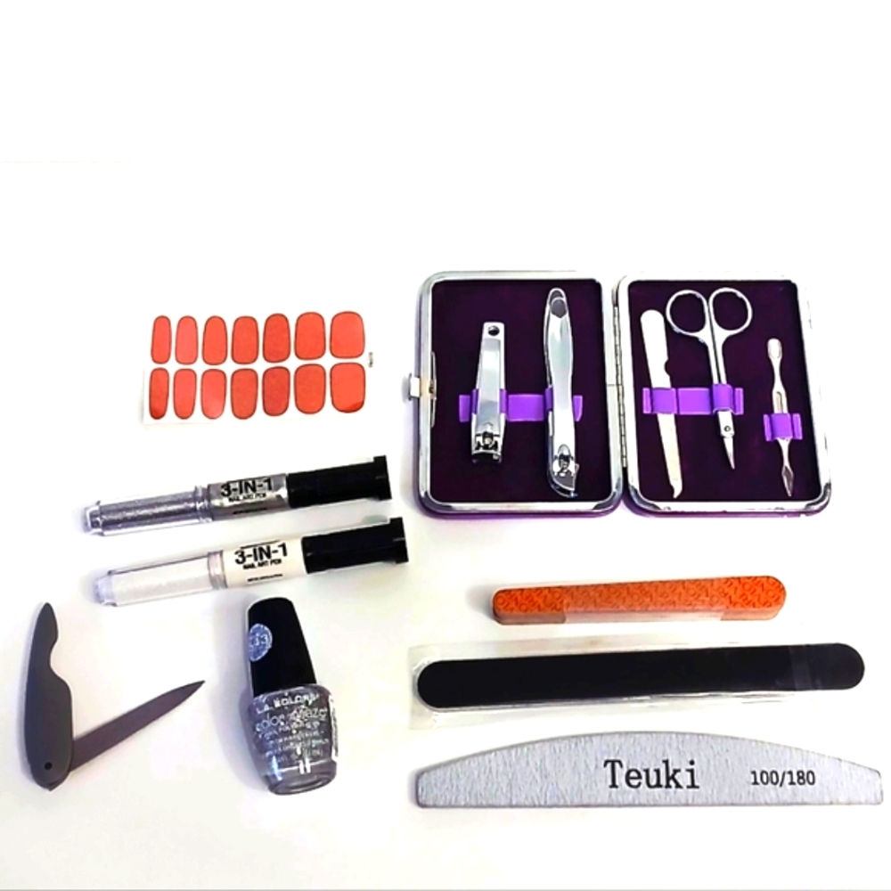 Nail Bundle! Wraps, Glitter Polish, Clippers, Files & Two 3 In 1 Nail Art Pens